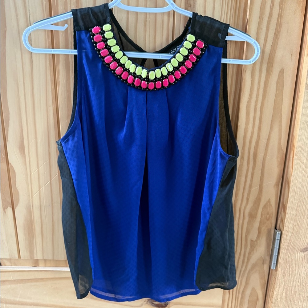Nicole Blue Embellished Tank Top